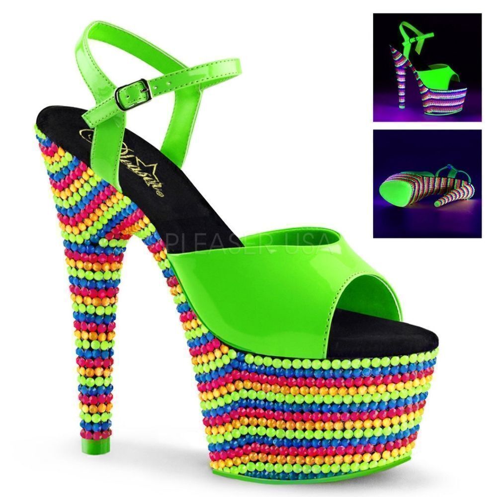 Pleaser DELIGHT-609RBS Neon Rhinestone Studded Dancer Stripper Heels